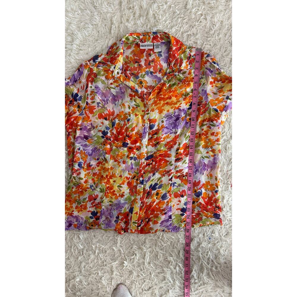 Apparenza Women's Size 1X Multicolor Floral Sheer Button Up Blouse #0388 - Picture 10 of 11